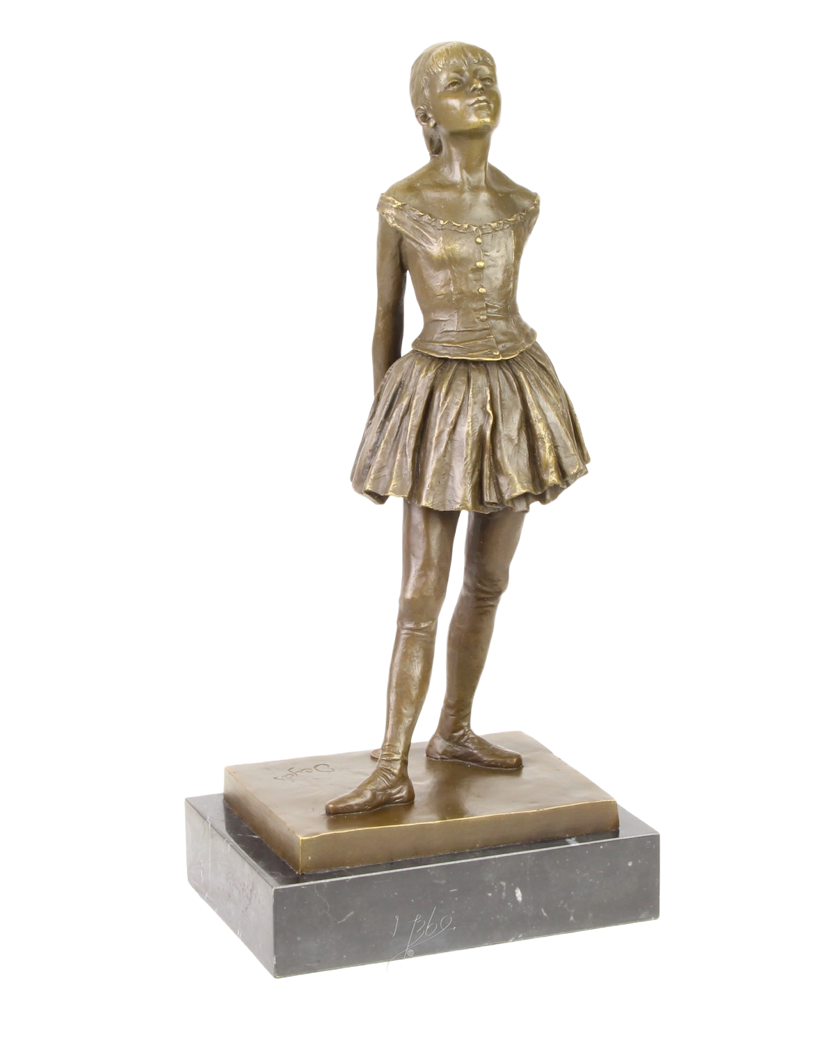 Bronzefigur DEGAS KLEINE VIERZEHNJÄHRIGE TÄNZERIN auf Steinpodest