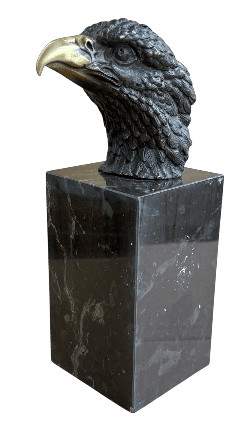Bronzefigur KOPF DES ADLERS auf Steinpodest, 20 cm