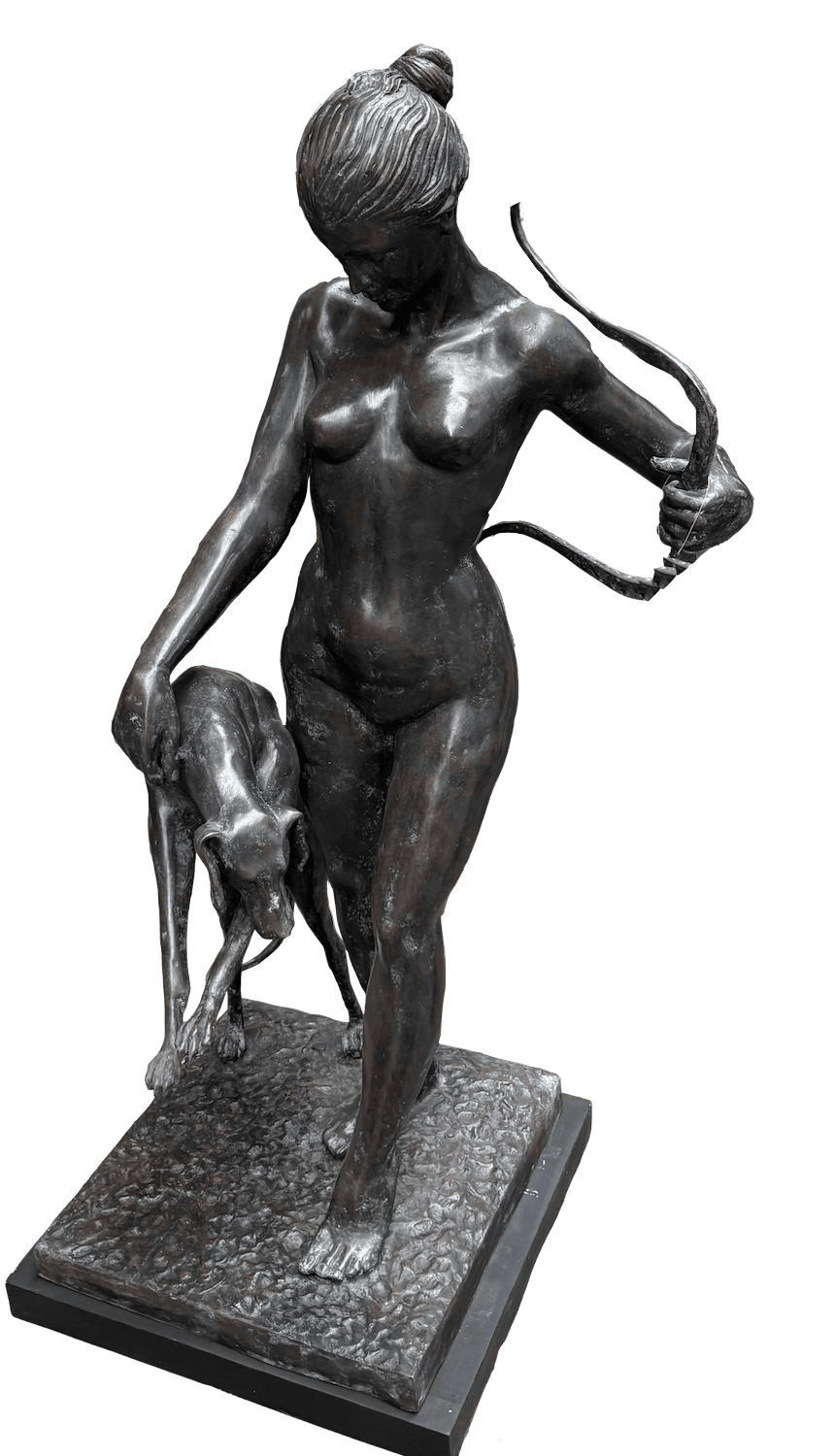 Bronzefigur GROSSE DIANA MIT JAGDHUND, nach Edward McCartan, 130 cm