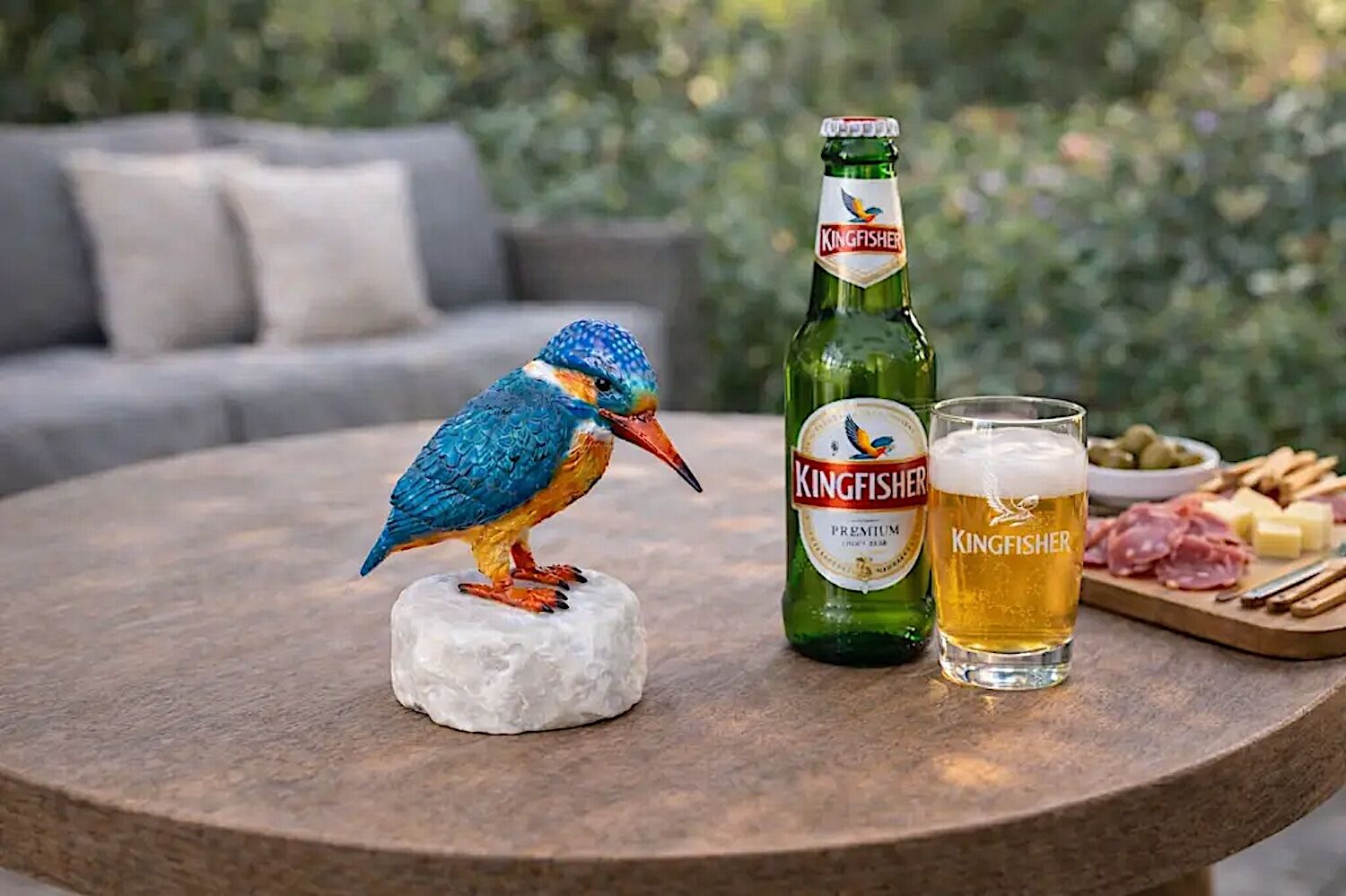 Bronzefigur Vogel EISVOGEL FILIPO auf Steinsockel