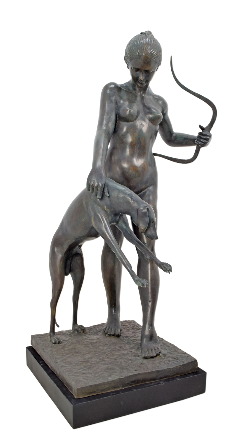Bronzefigur GROSSE DIANA MIT JAGDHUND, nach Edward McCartan, 130 cm