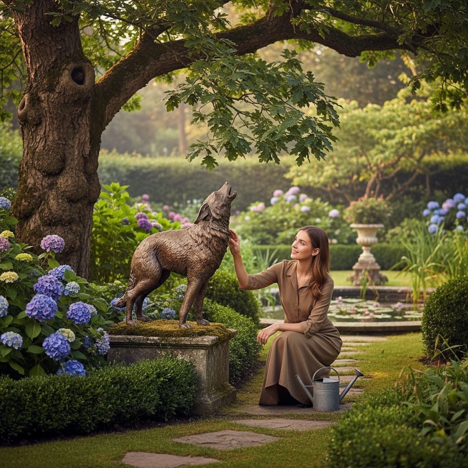 Bronzefigur HEULENDER WOLF, 90 cm