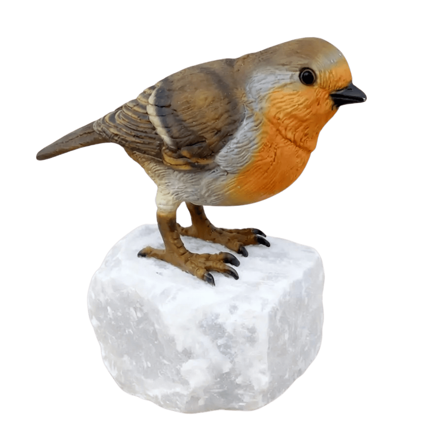 Bronzefigur Vogel Rotkehlchen BARBAROSSO auf Steinsockel