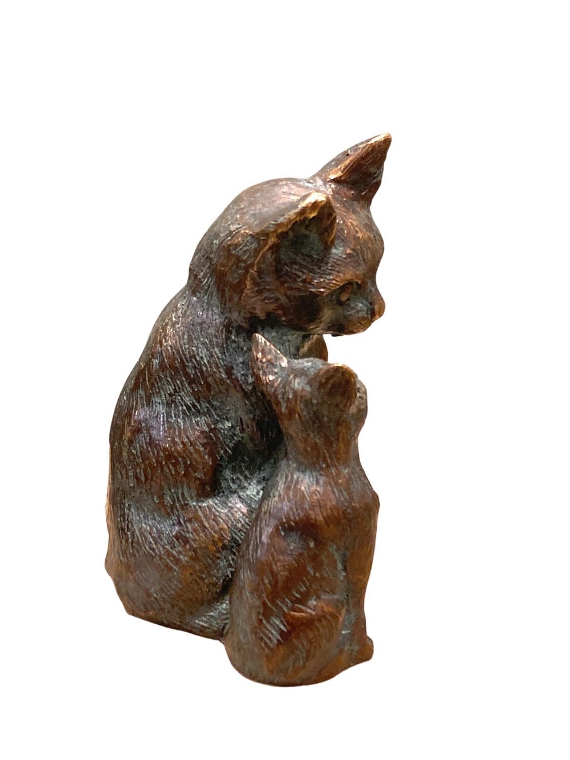 Bronzefigur Katzenmutter mit Kind