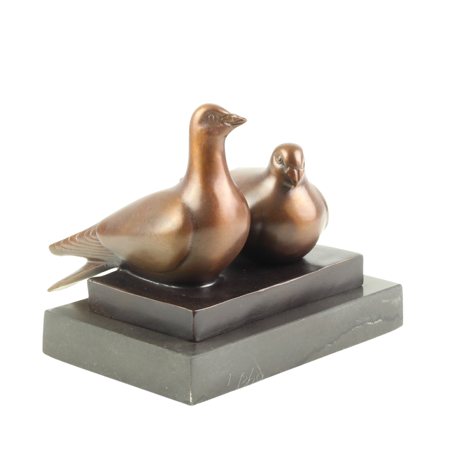 Bronzefigur Vogel TAUBENPAAR auf Steinpodest