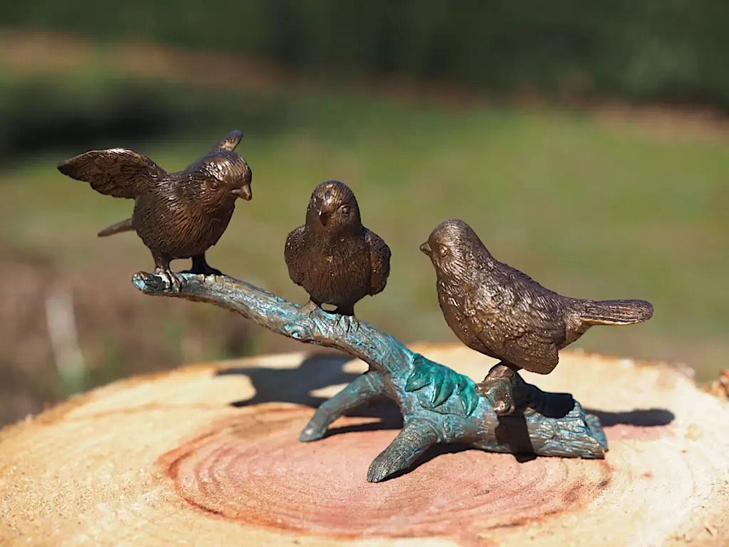 Bronzefigur Vogel DREI SPATZEN AUF AST 2, 24 cm