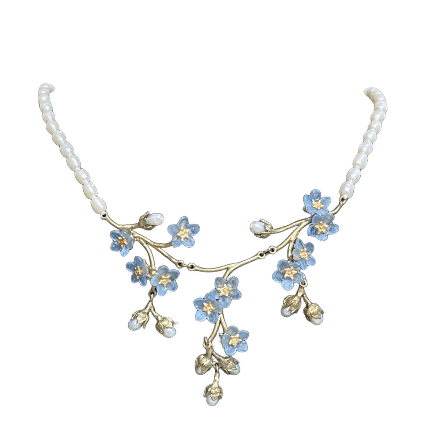 Bronzeschmuck VERGISSMEINNICHT Collier mit Süsswasserperlen