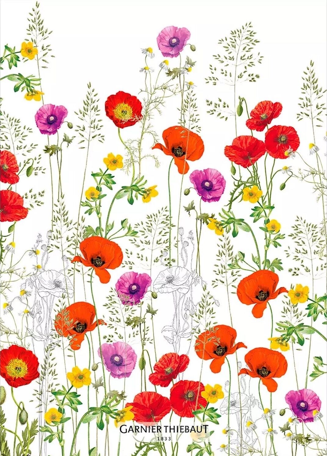 Geschirrtuch MOHNBLUMEN violett, Garnier Thiebaut, 50 x 70 cm