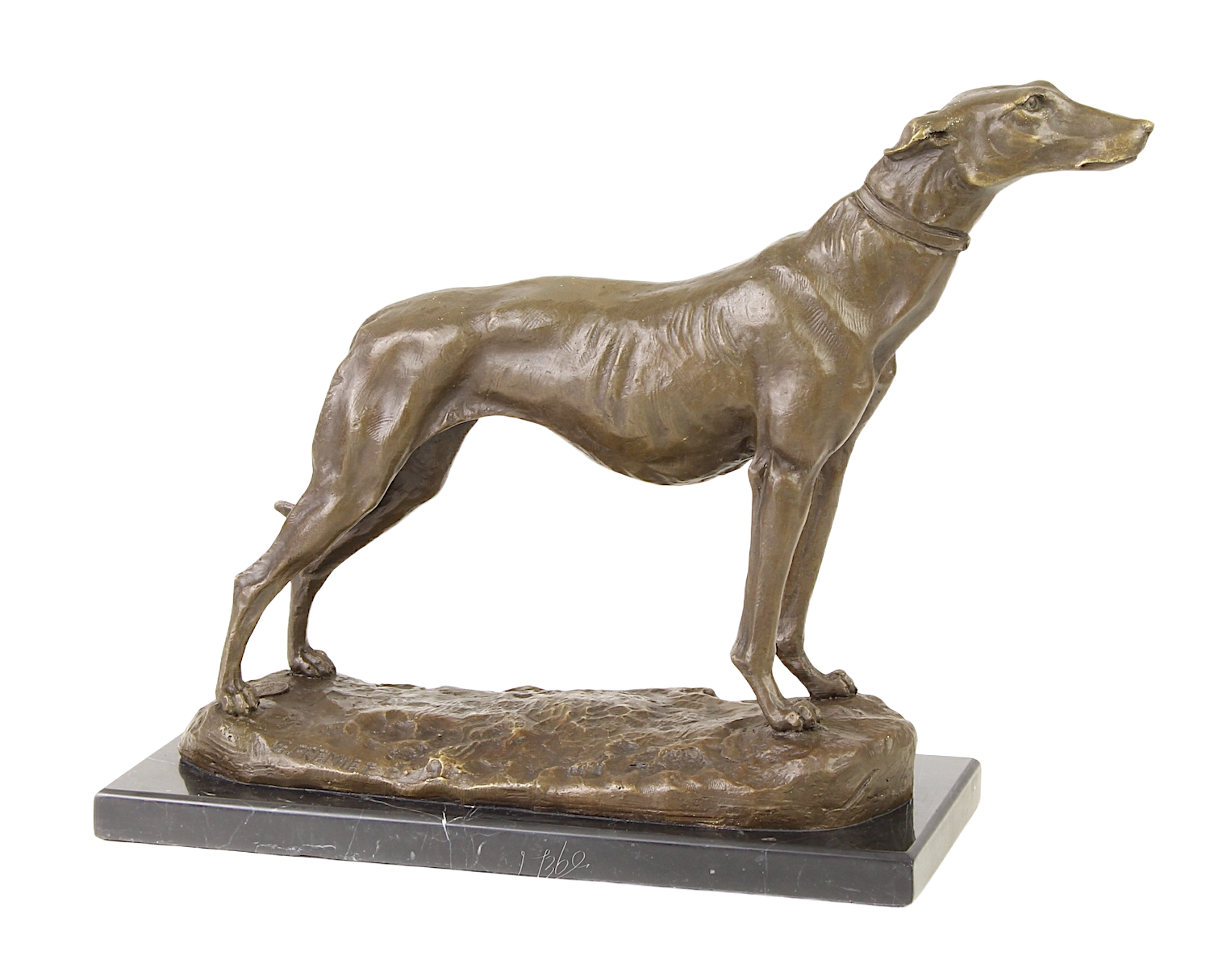 Bronzefigur Hund Windhund MORTIMER auf Steinsockel