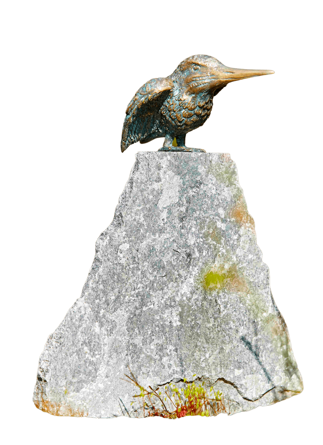 Bronzefigur Vogel EISVOGEL FILOS auf Granitstein