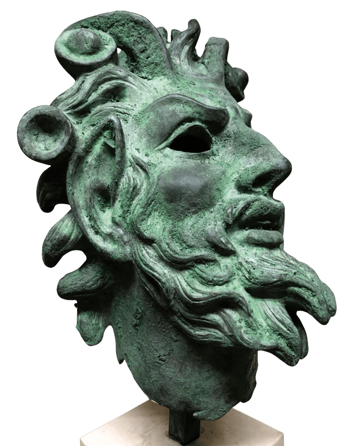 Bronzefigur KOPF EINES FAUN auf Naturstein