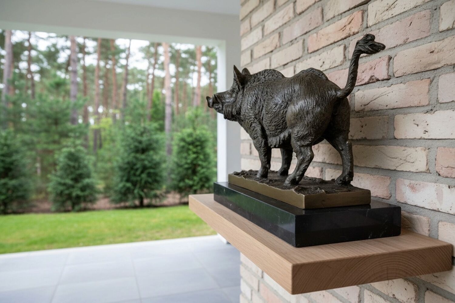 Bronzefigur Schwein Wildschwein WANJA auf Steinsockel, 32 cm