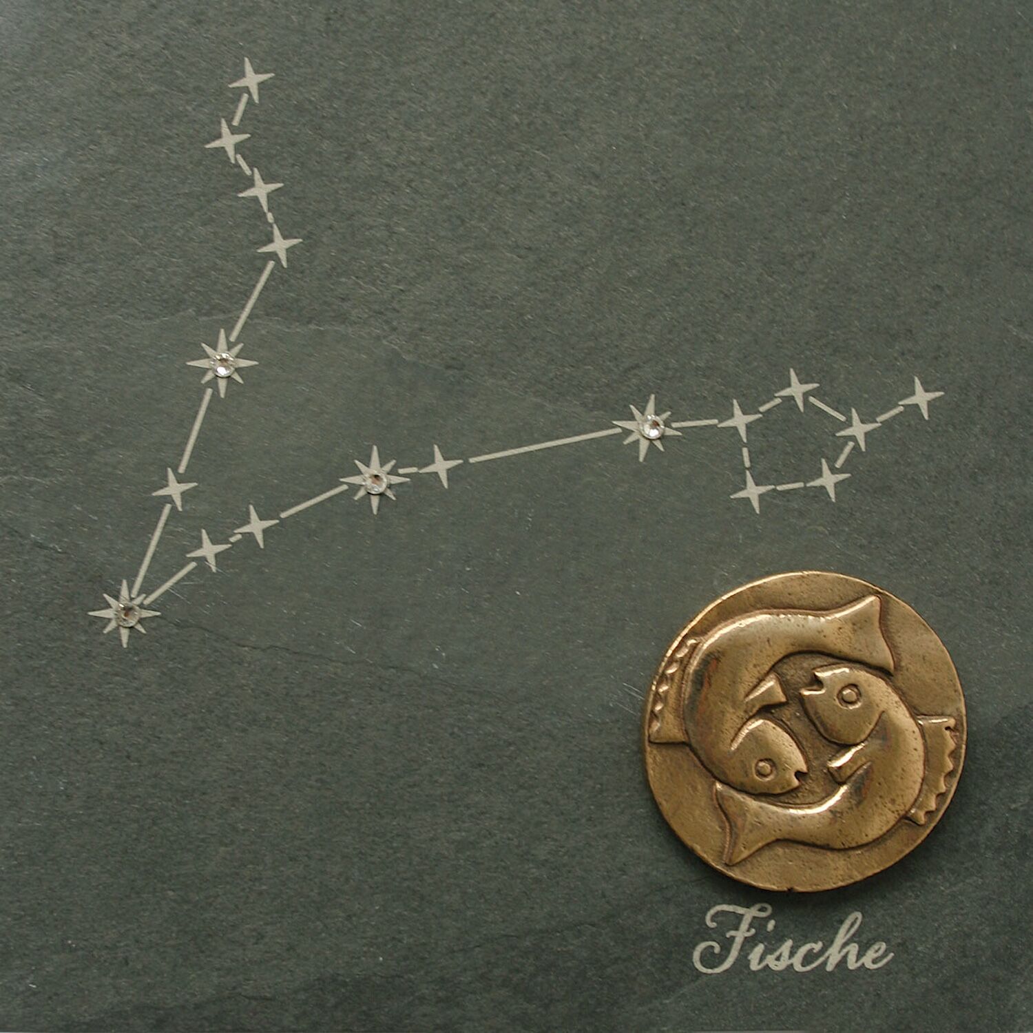 Sternzeichen Fische, Bronze auf Schiefer mit Swarovski Elements