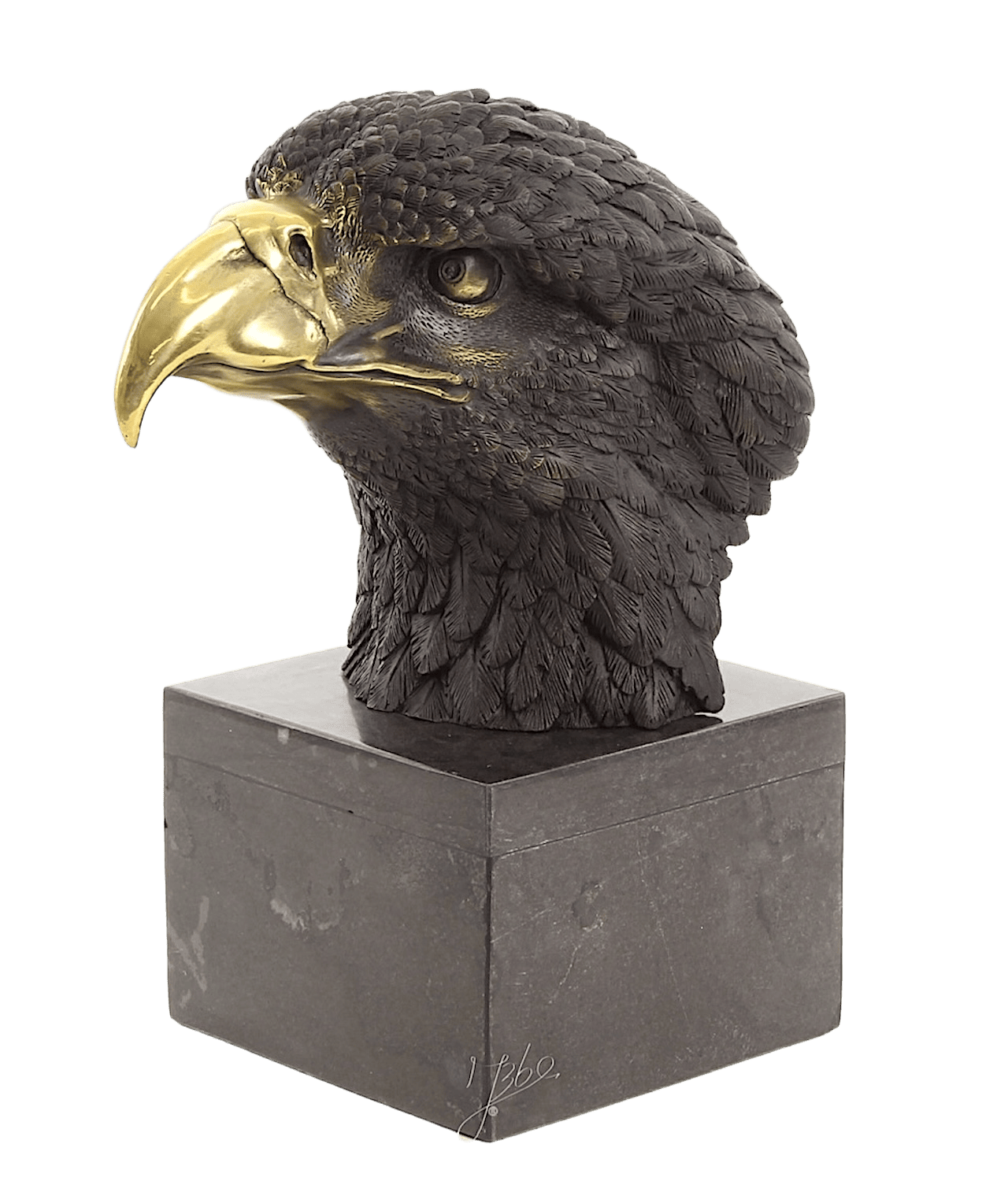 Bronzefigur KOPF DES ADLERS auf Steinpodest