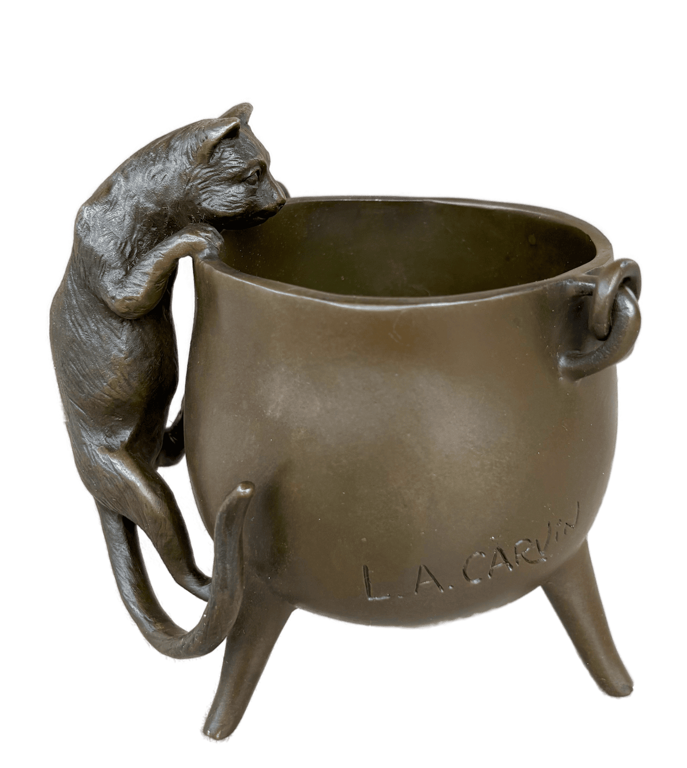 Bronzefigur KATZE AM KOCHKESSEL