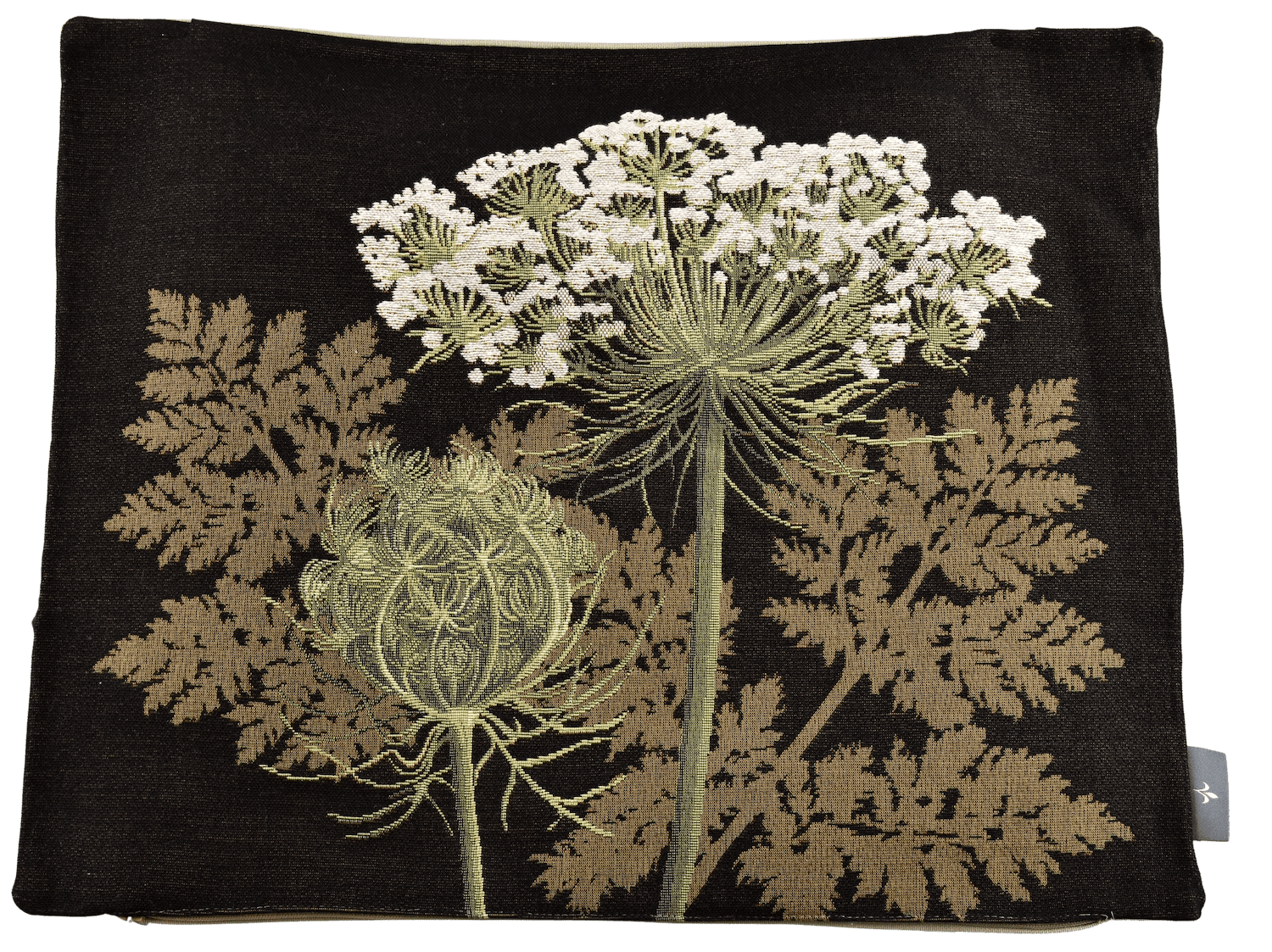 Gobelinkissenhülle Art de Lys WILDE MÖHRE schwarz, weiße Blüte schmal 38 x 48 cm