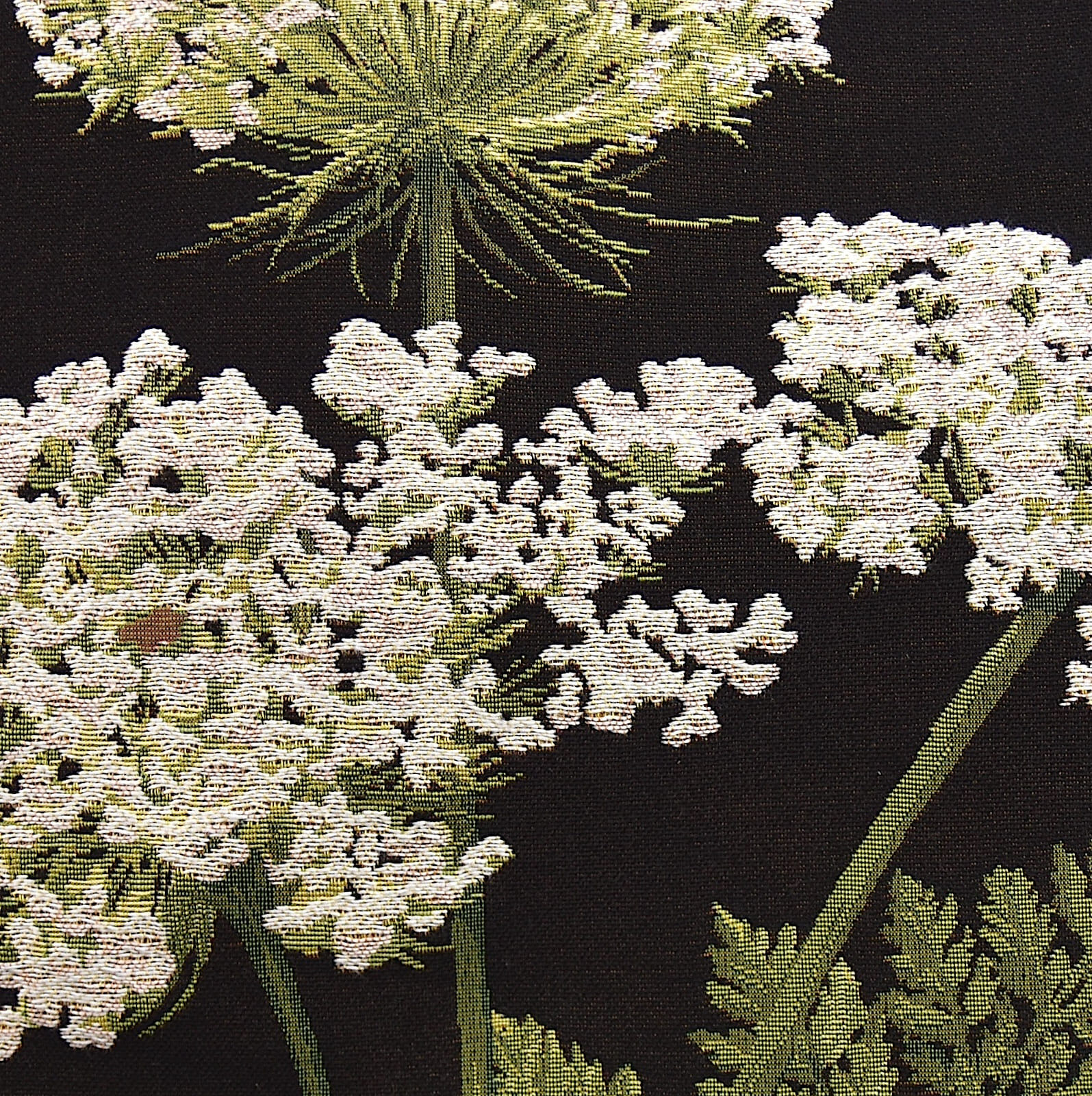Gobelinkissenhülle Art de Lys WILDE MÖHRE schwarz, drei weiße Blüten 48 x 48 cm
