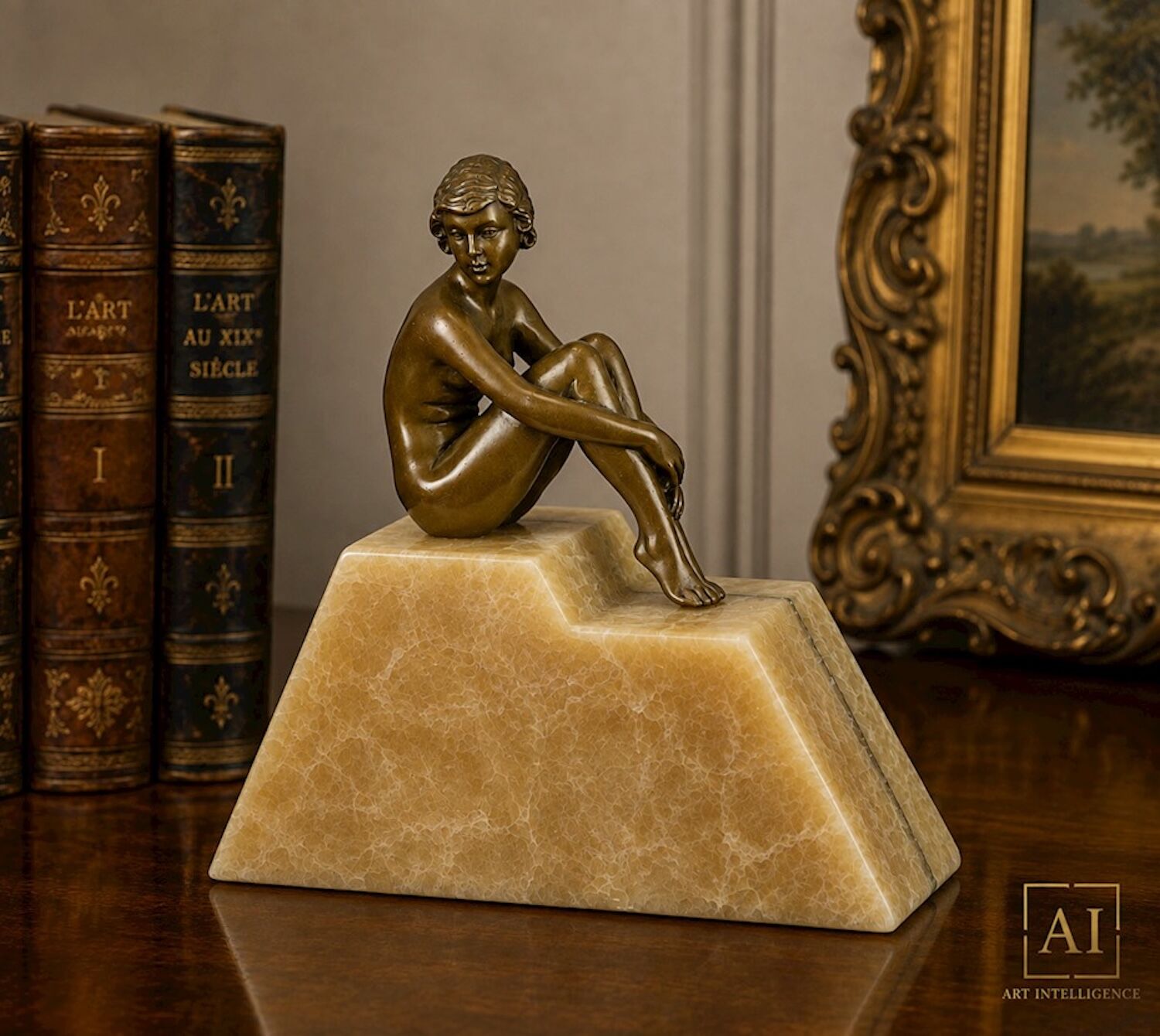 Bronzefigur LATIZIA auf Steinsockel, 19 cm