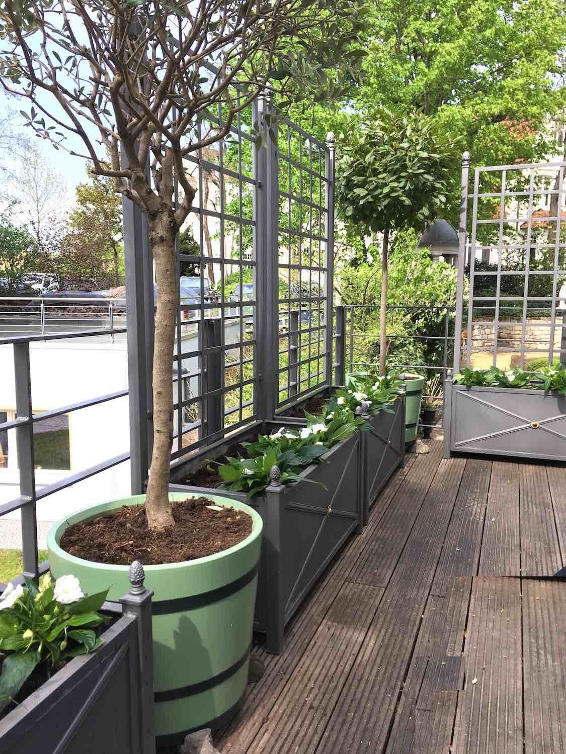 Magdeburg: Orangeriekübel SANS, SOUCI auf Terrasse, mit Blick in den Garten. Magdeburg: Orangeriekübel SANS, SOUCI auf Terrasse, mit Blick in den Garten.