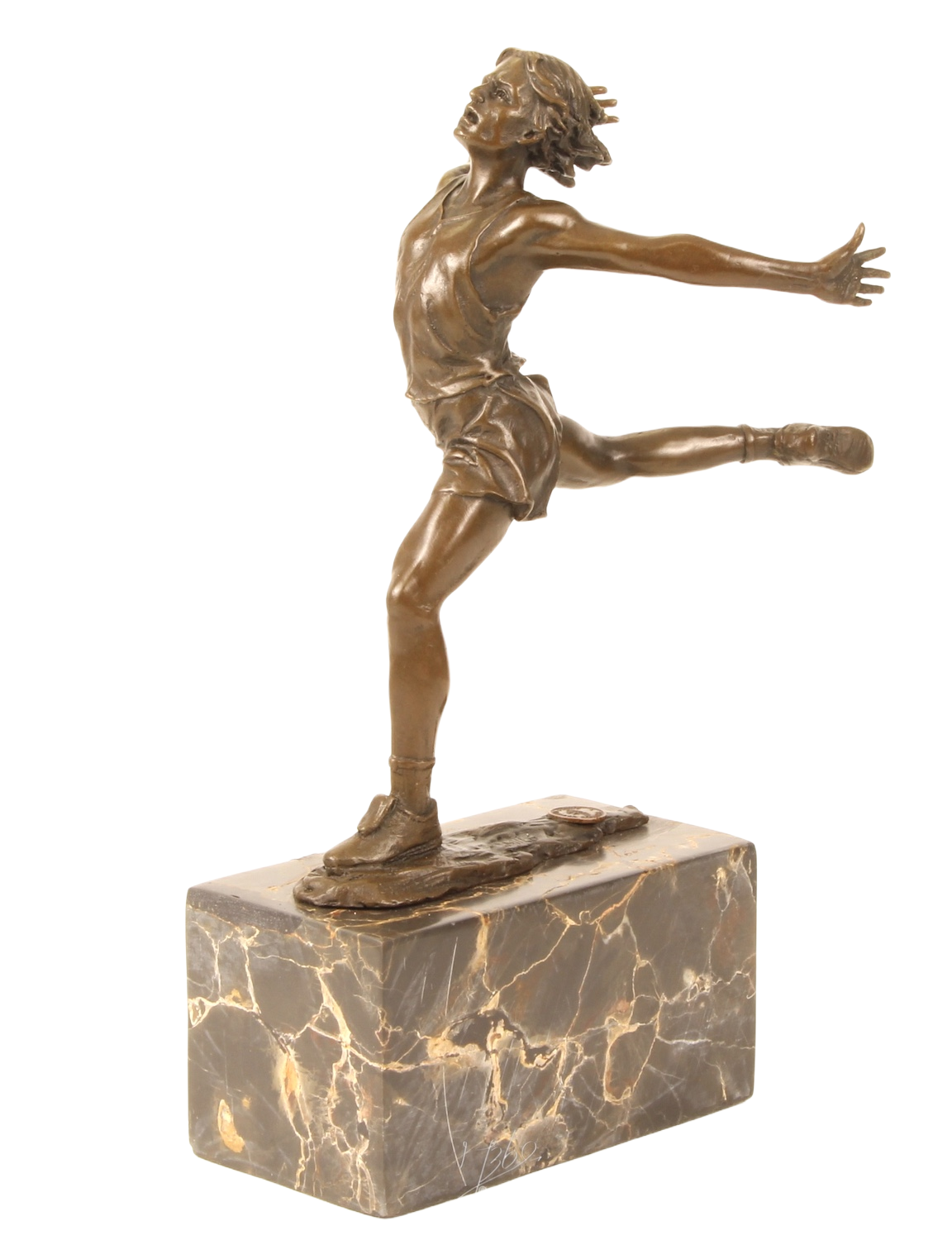 Bronzefigur IM ZIEL auf Steinsockel