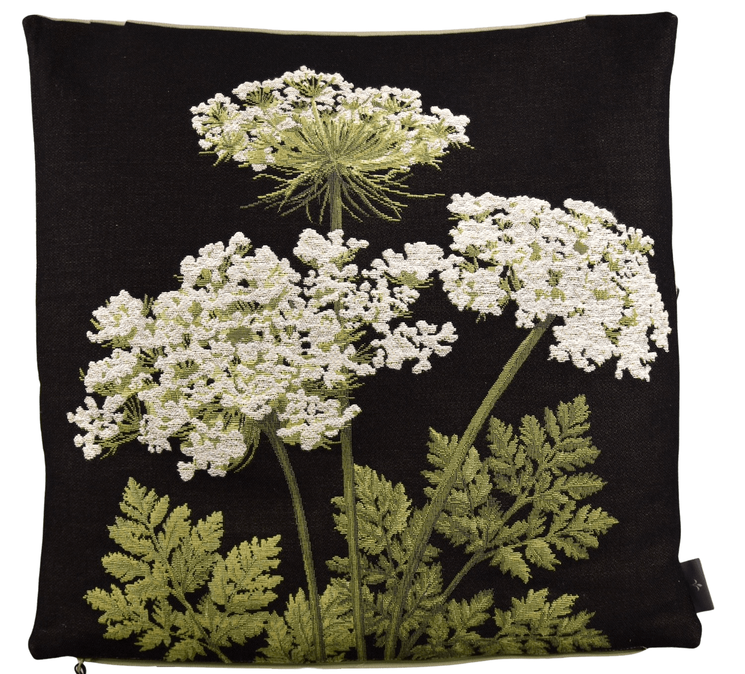 Gobelinkissenhülle Art de Lys WILDE MÖHRE schwarz, drei weiße Blüten 48 x 48 cm