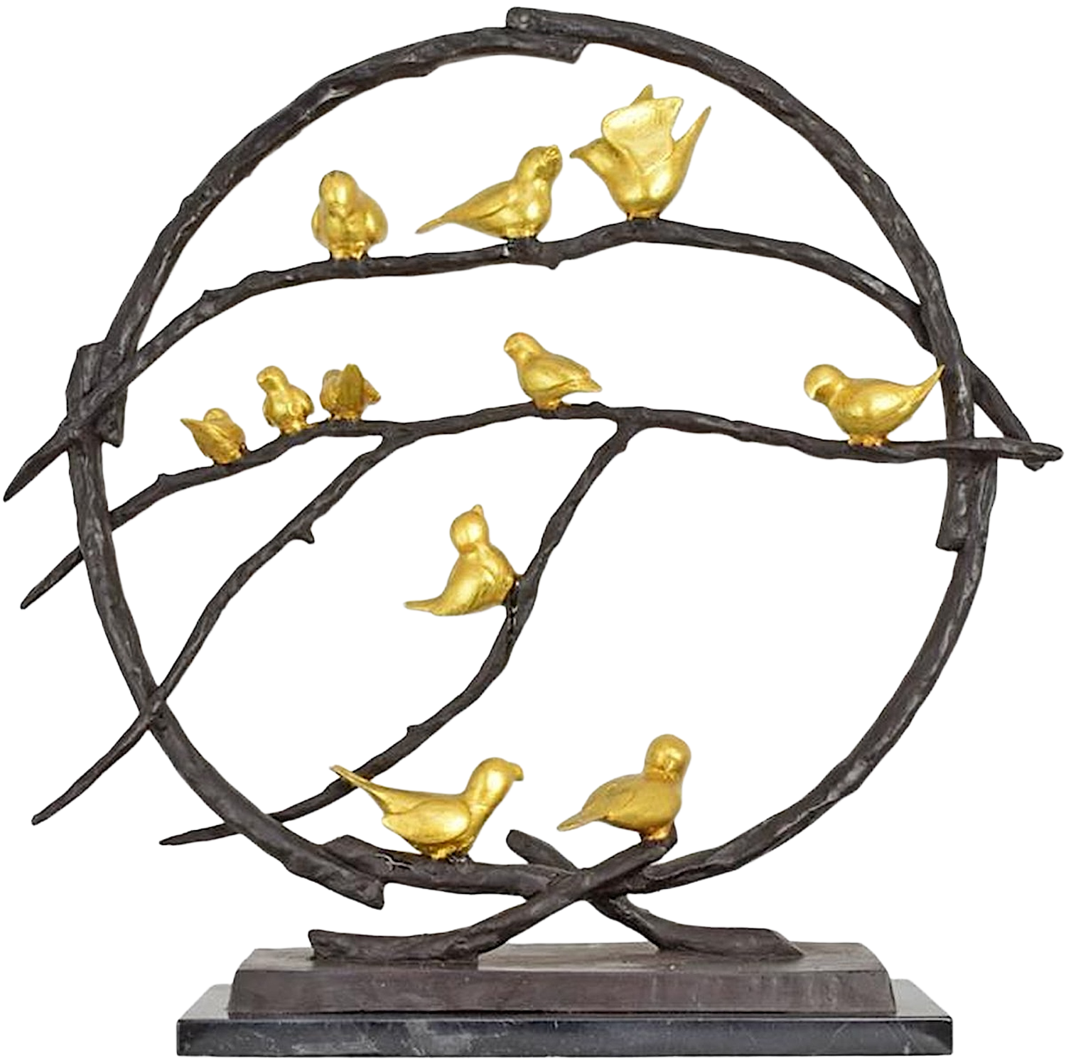 Bronzefigur VÖGEL IN BAUM auf Steinsockel