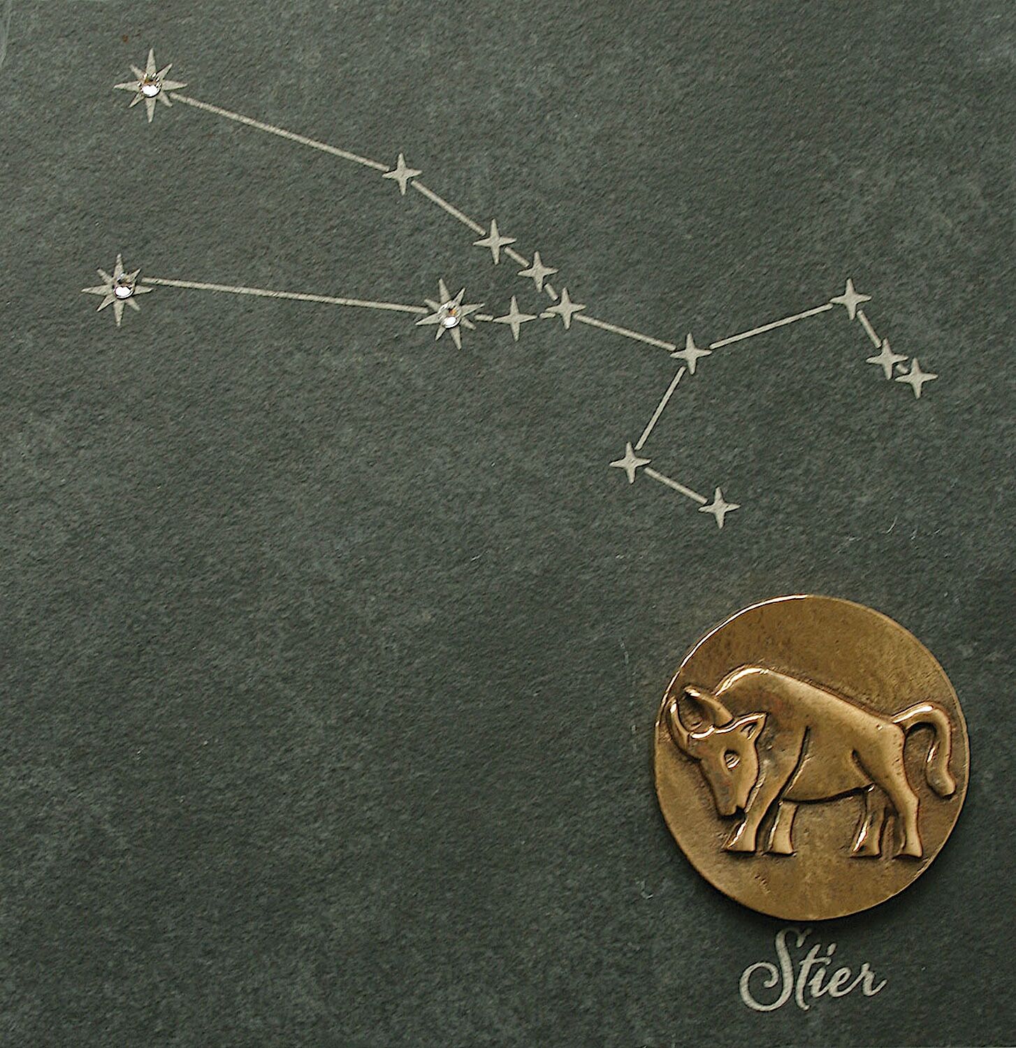 Sternzeichen STIER, Bronze auf Schiefer mit Swarovski Elements