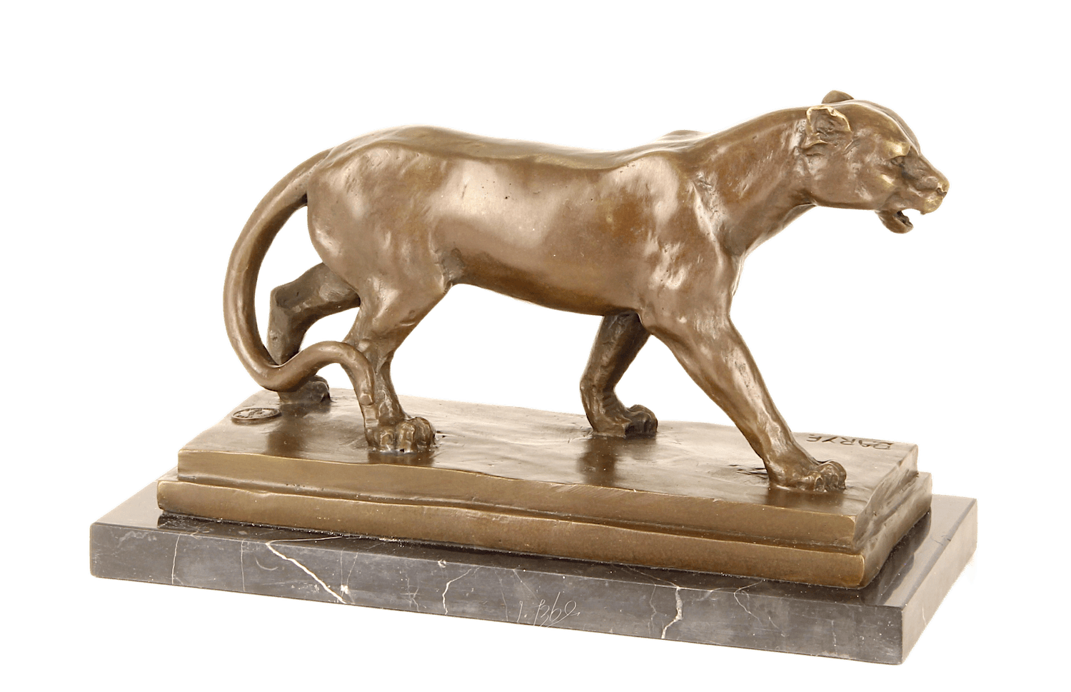 Bronzefigur LÖWIN LAVINA auf Steinsockel