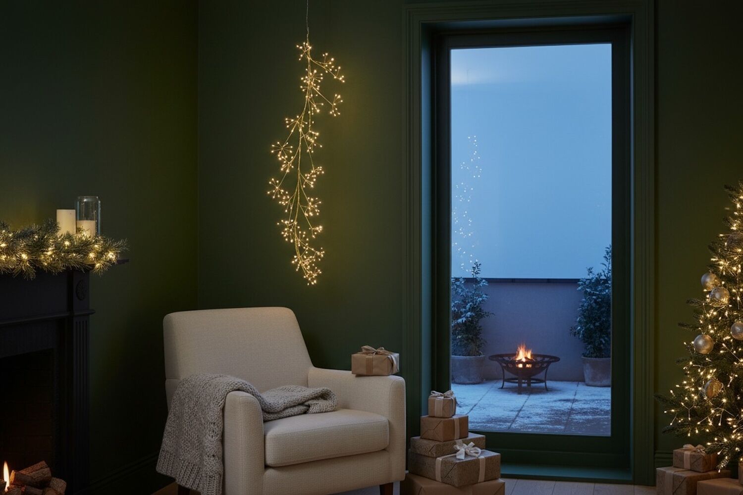 LED LICHTOBJEKT 280 Lichter, 150 cm, Cluster, Lichtzweig, golden