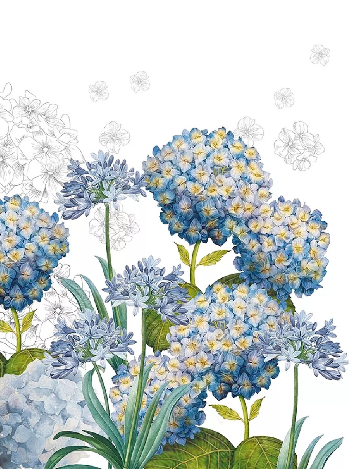 Geschirrtuch BLAUER HORTENSIENGARTEN, Garnier Thiebaut, 50 x 70 cm