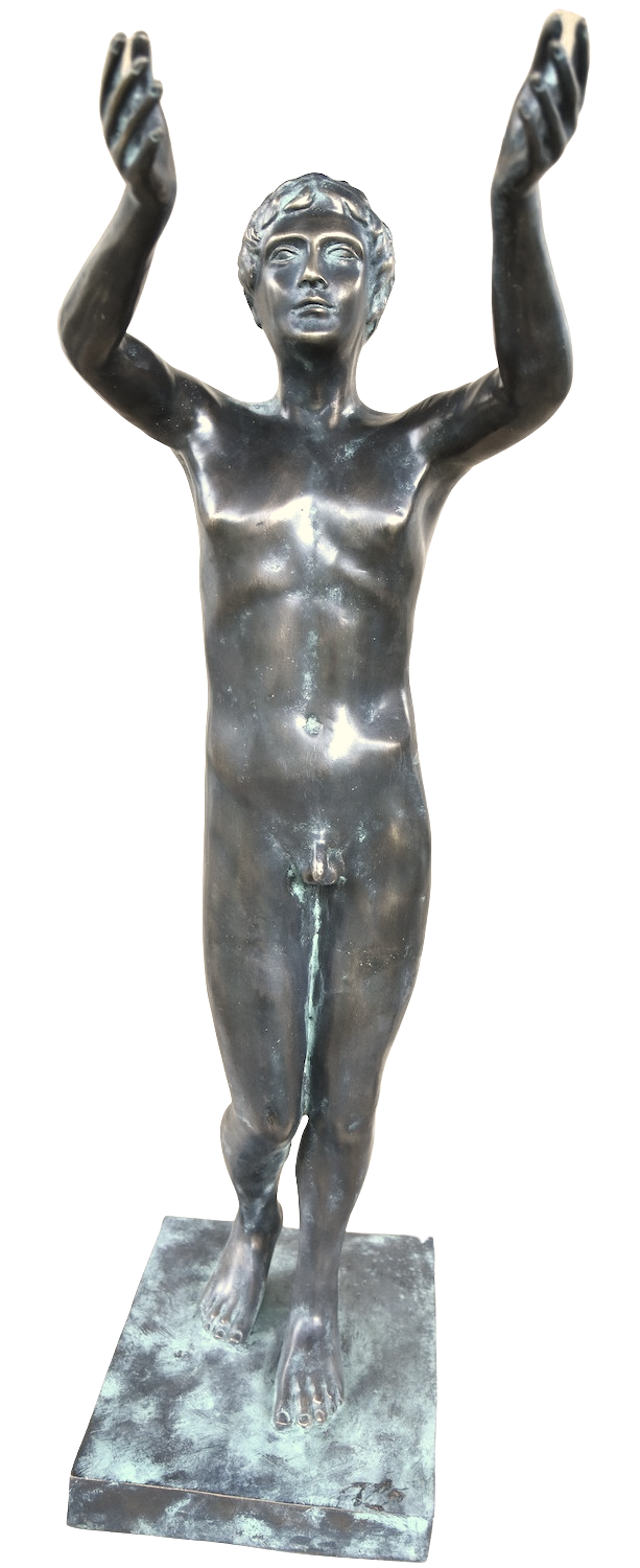 Bronzefigur BETENDER KNABE,  73 cm, klassisch patiniert