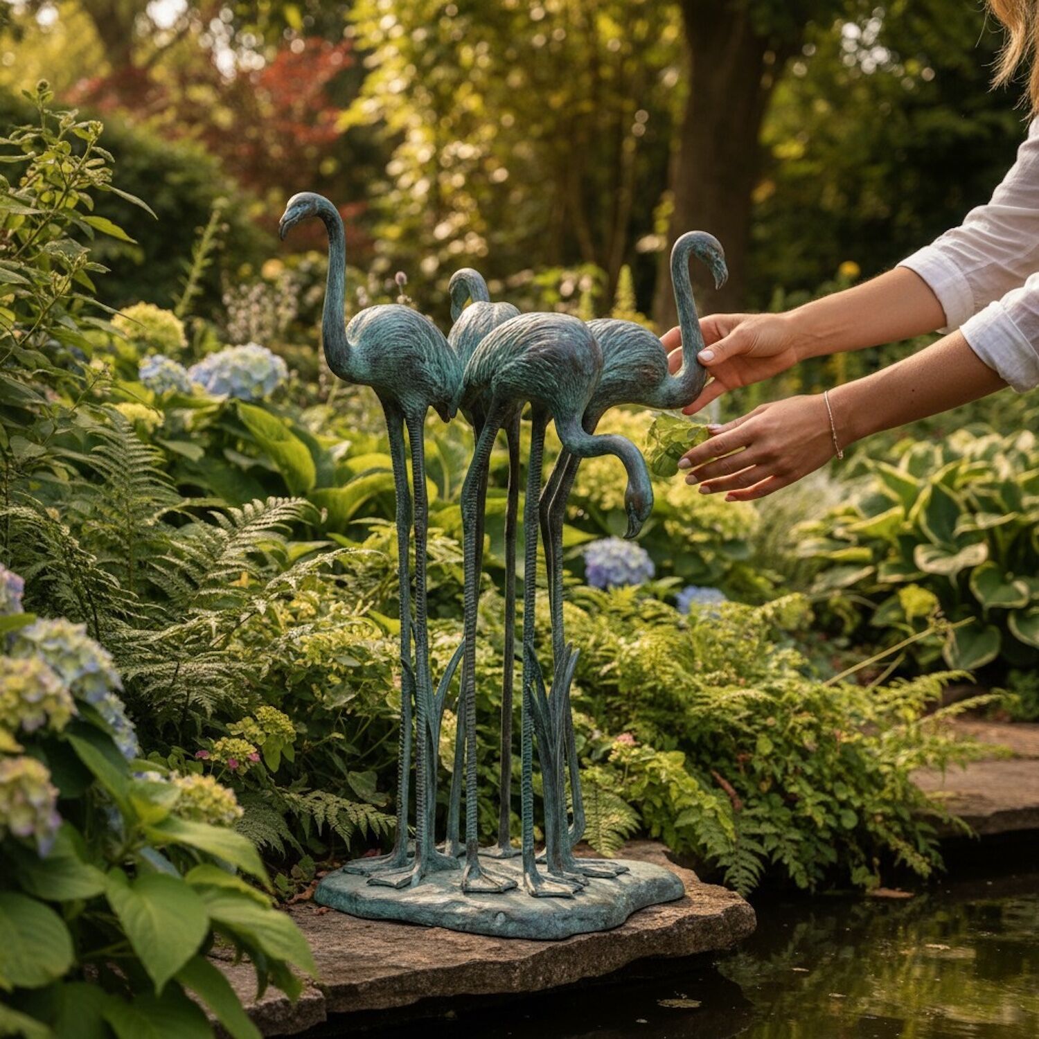 Bronzefigur Vogel VIER FLAMINGOS