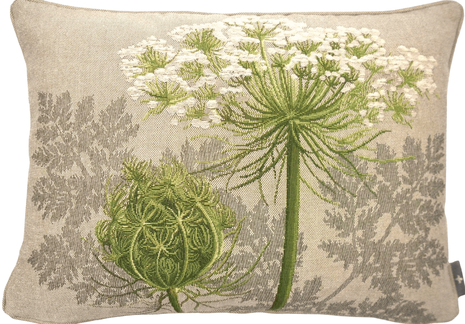 Gobelinkissenhülle Art de Lys WILDE MÖHRE, beige, weiße Blüte schmal 38 x 48 cm