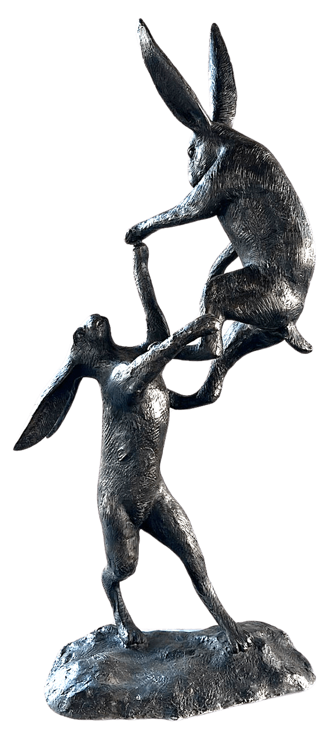 Bronzefigur BOXENDE FELDHASEN II