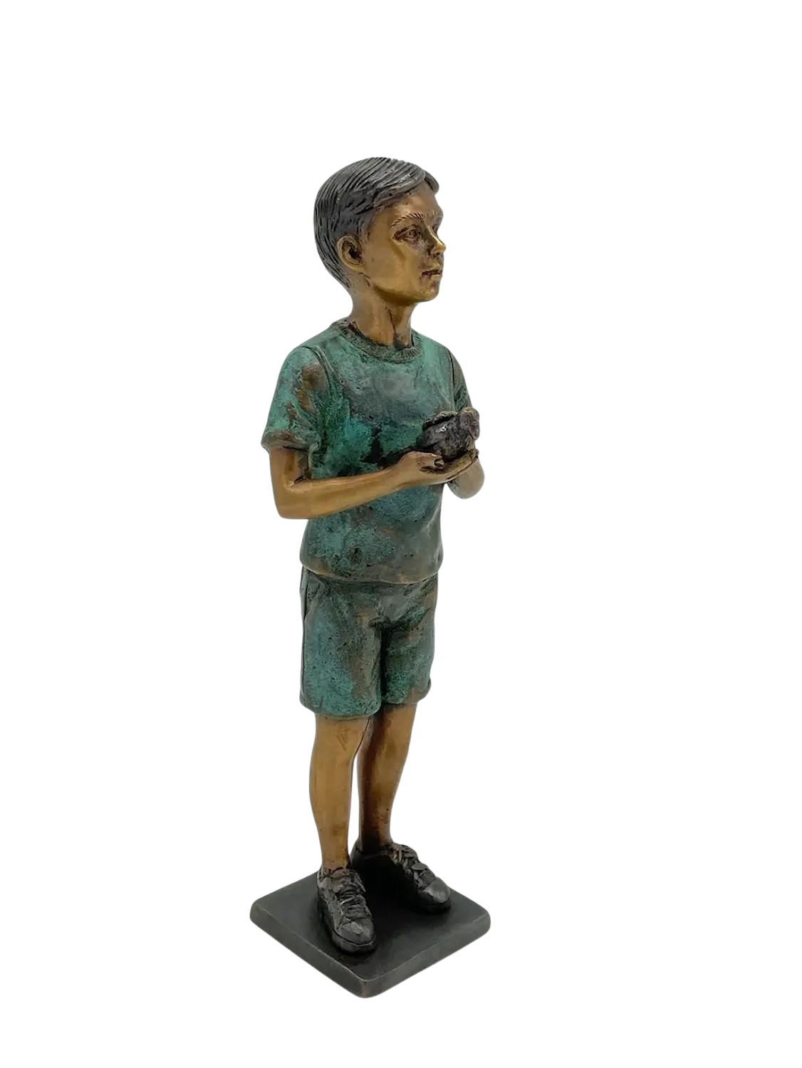 Bronzefigur PETER MIT VOGEL, 21 cm