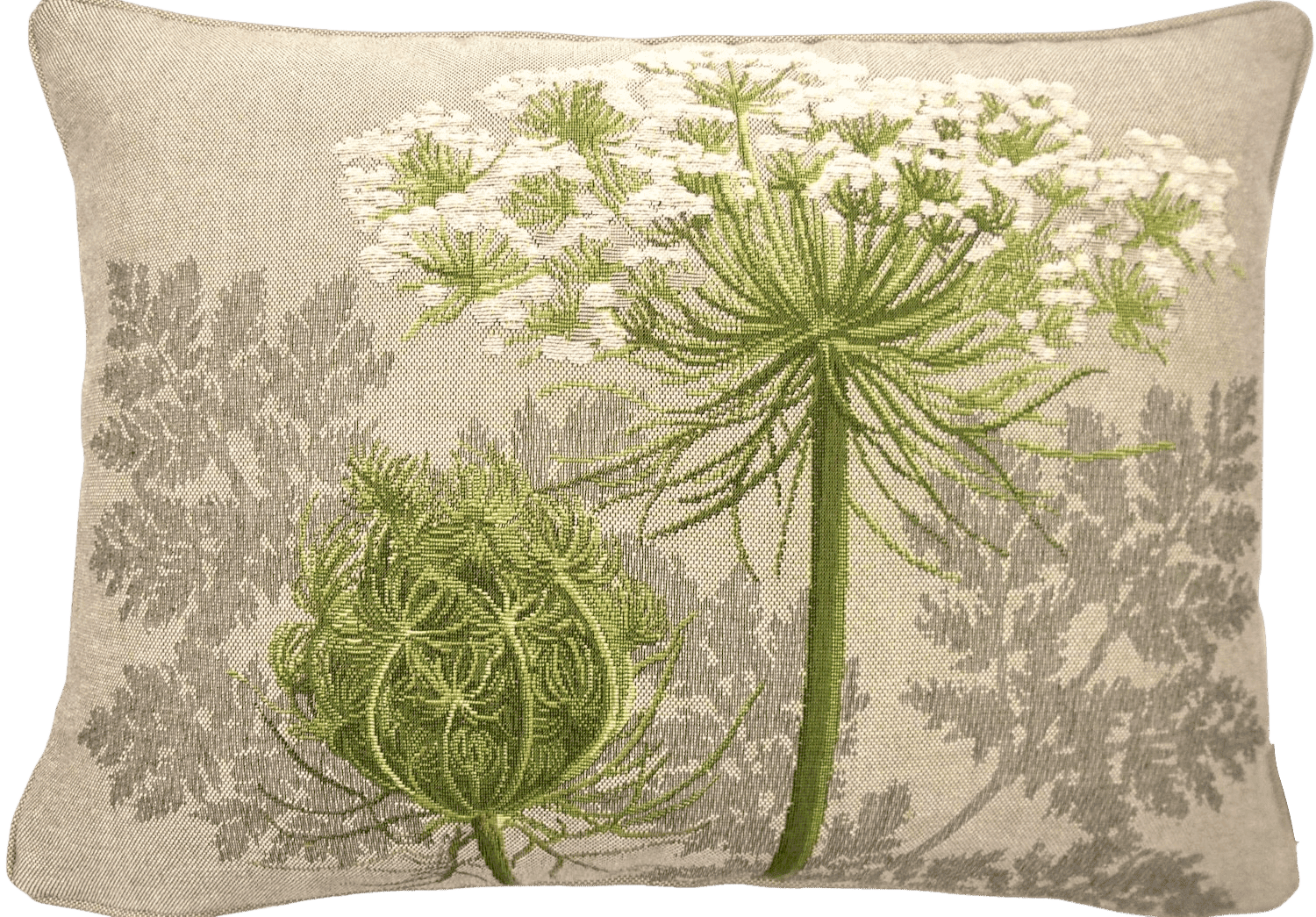 Gobelinkissen Lutex WILDE MÖHRE hell, weiße Blüten, schmal, 37x48 cm