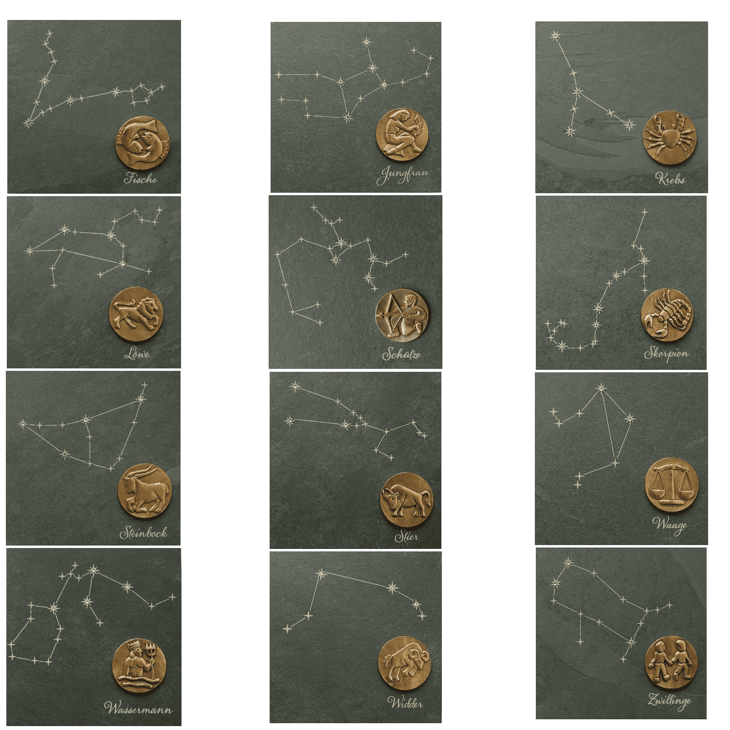 Sternzeichen STEINBOCK, Bronze auf Schiefer mit Swarovski Elements