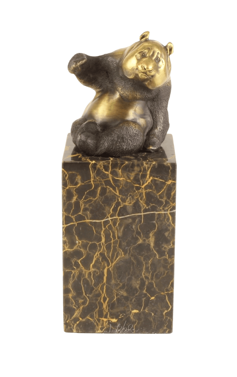 Bronzefigur Bär PANDA auf Steinsockel