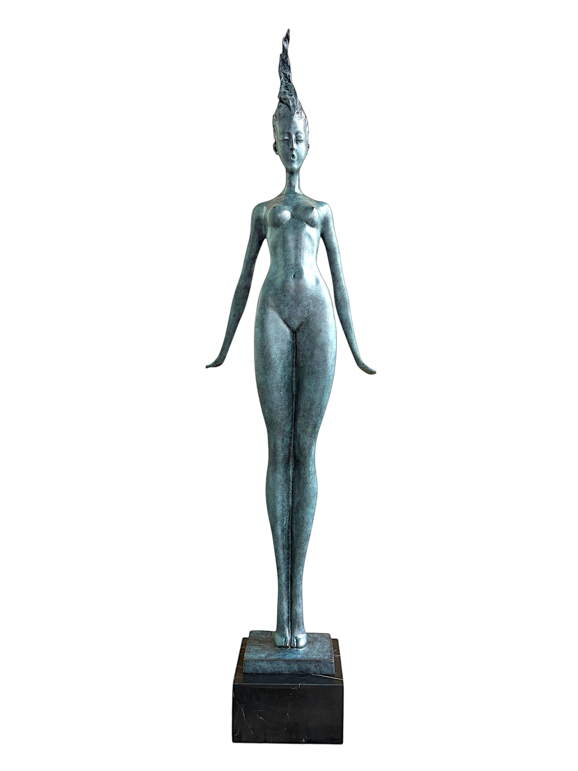 Bronzefigur DAPHNE GRÜN auf Steinsockel, 99 cm
