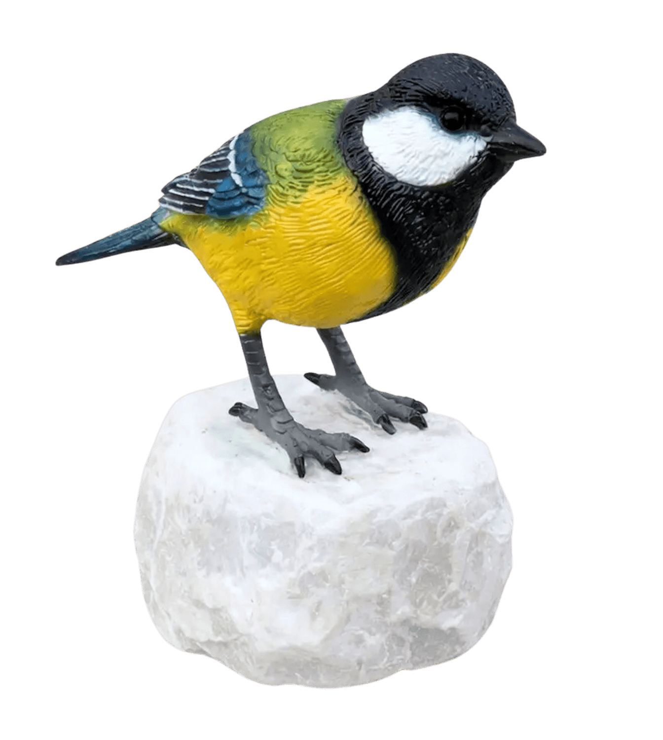 Bronzefigur Vogel Kohlmeise PIPINO auf Steinsockel