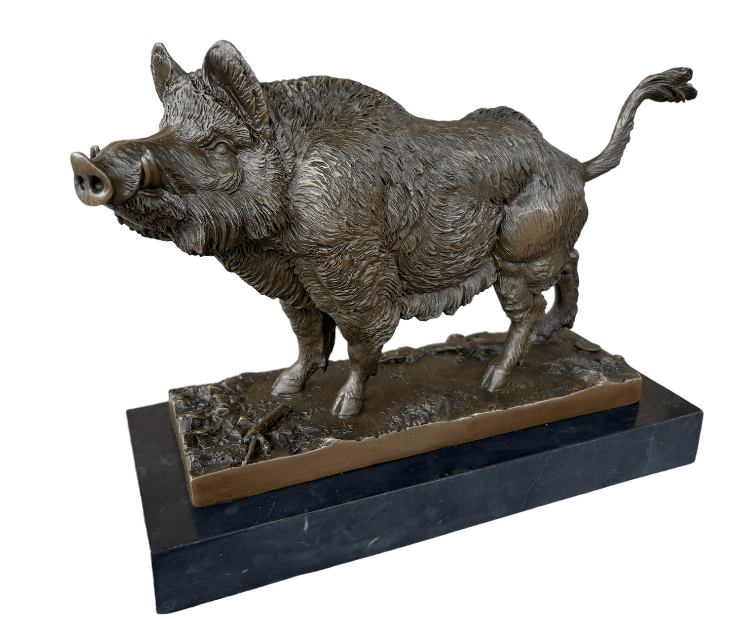 Bronzefigur Schwein Wildschwein WANJA auf Steinsockel