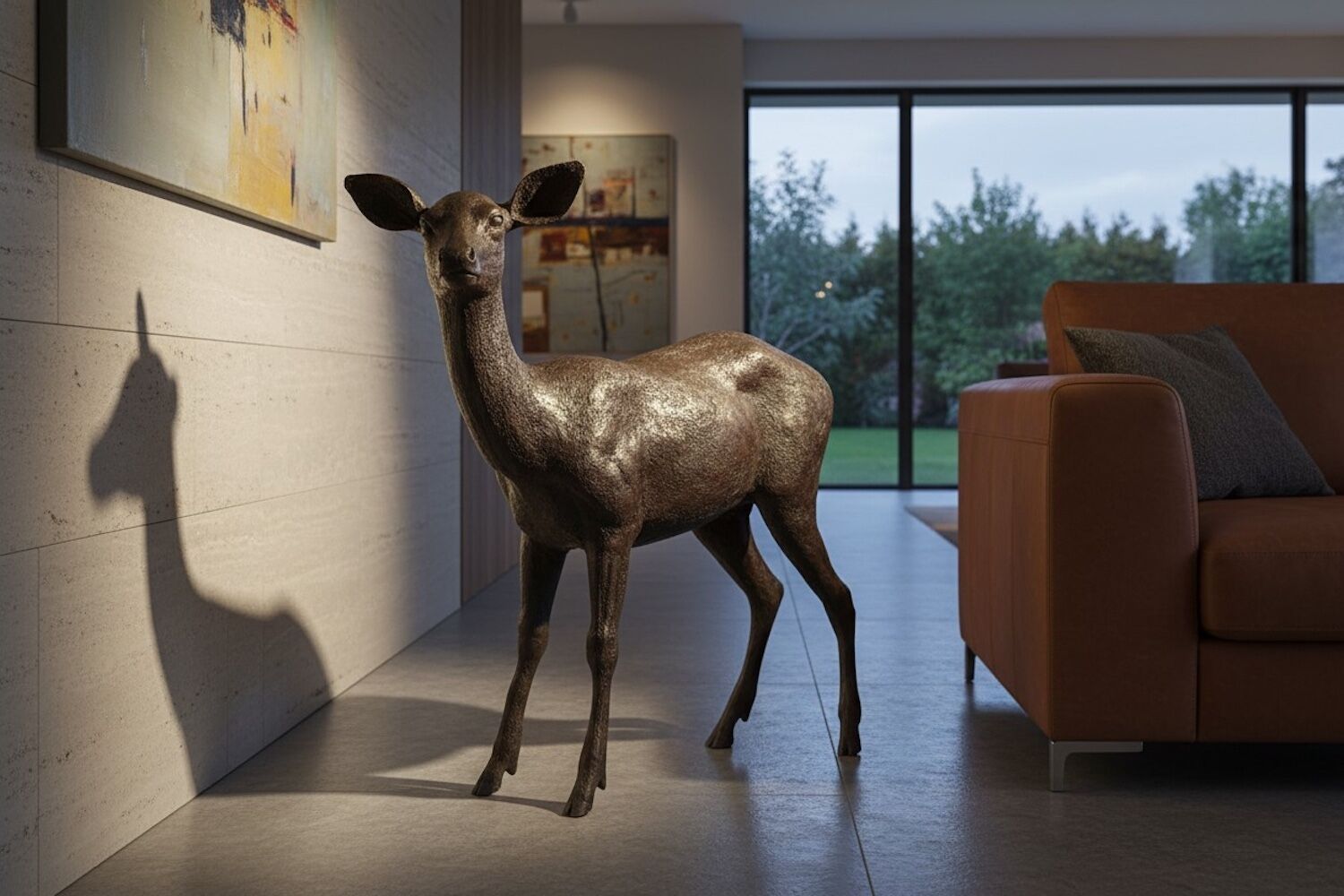 Bronzefigur Reh Hirschkuh WOLKE Rehkitz, 124 cm