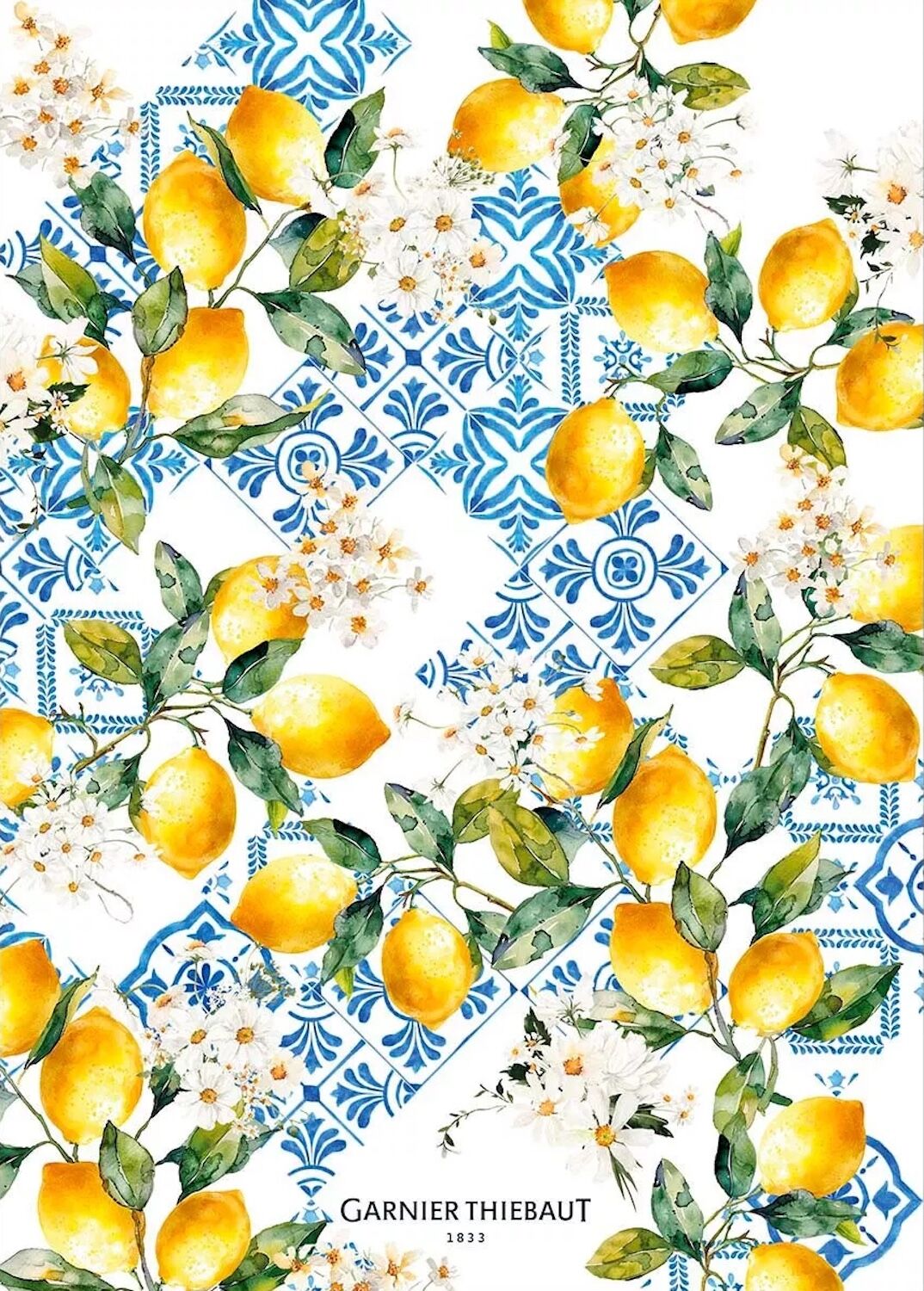 Geschirrtuch ZITRONEN AUF AZULEJOS, Garnier Thiebaut, 50 x 70 cm