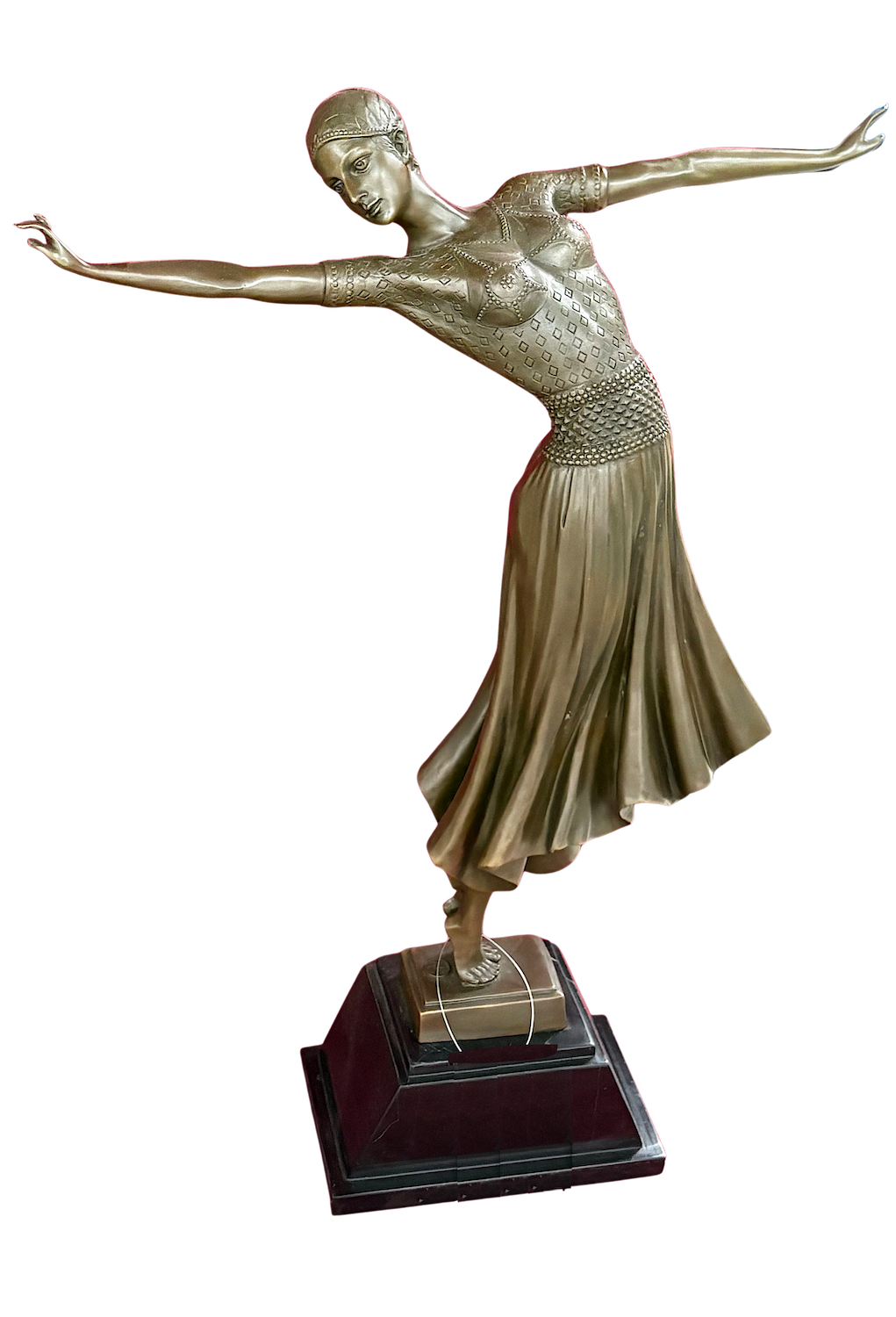 Bronzefigur TÄNZERIN CARMEN nach Demétre Chiparus auf Steinpodest