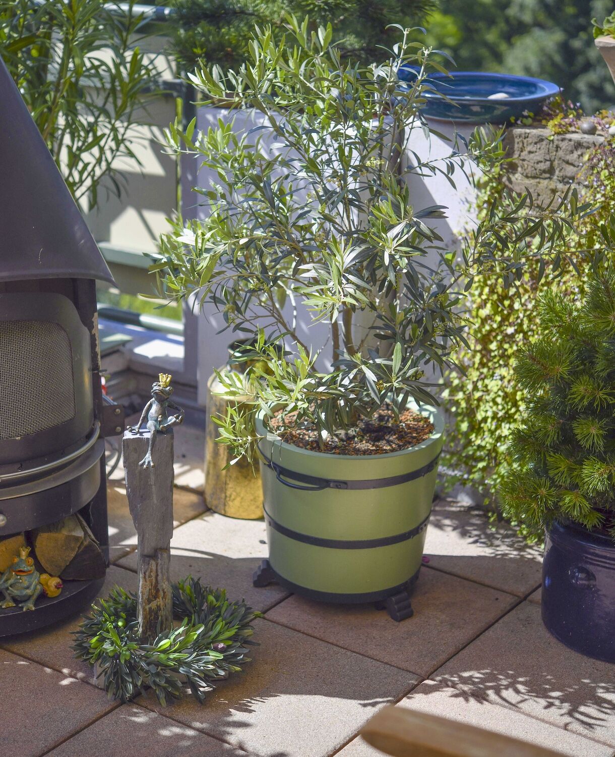 Göttingen: Froschkönig GISBERT auf Stele; Orangeriekübel SANS, SOUCI