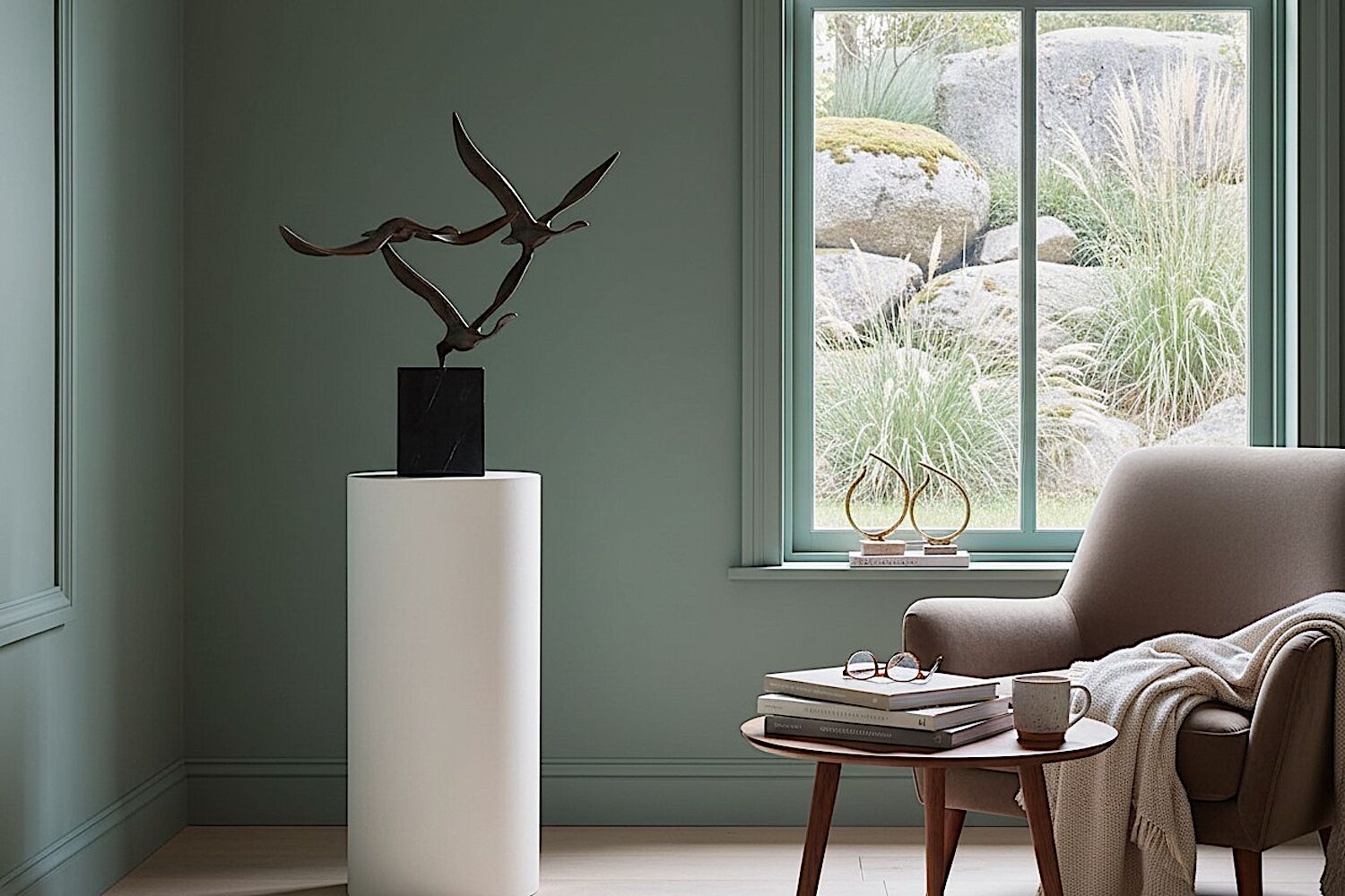 Bronzefigur Vogel Gans DREI FLIEGENDE GÄNSE, 60 cm