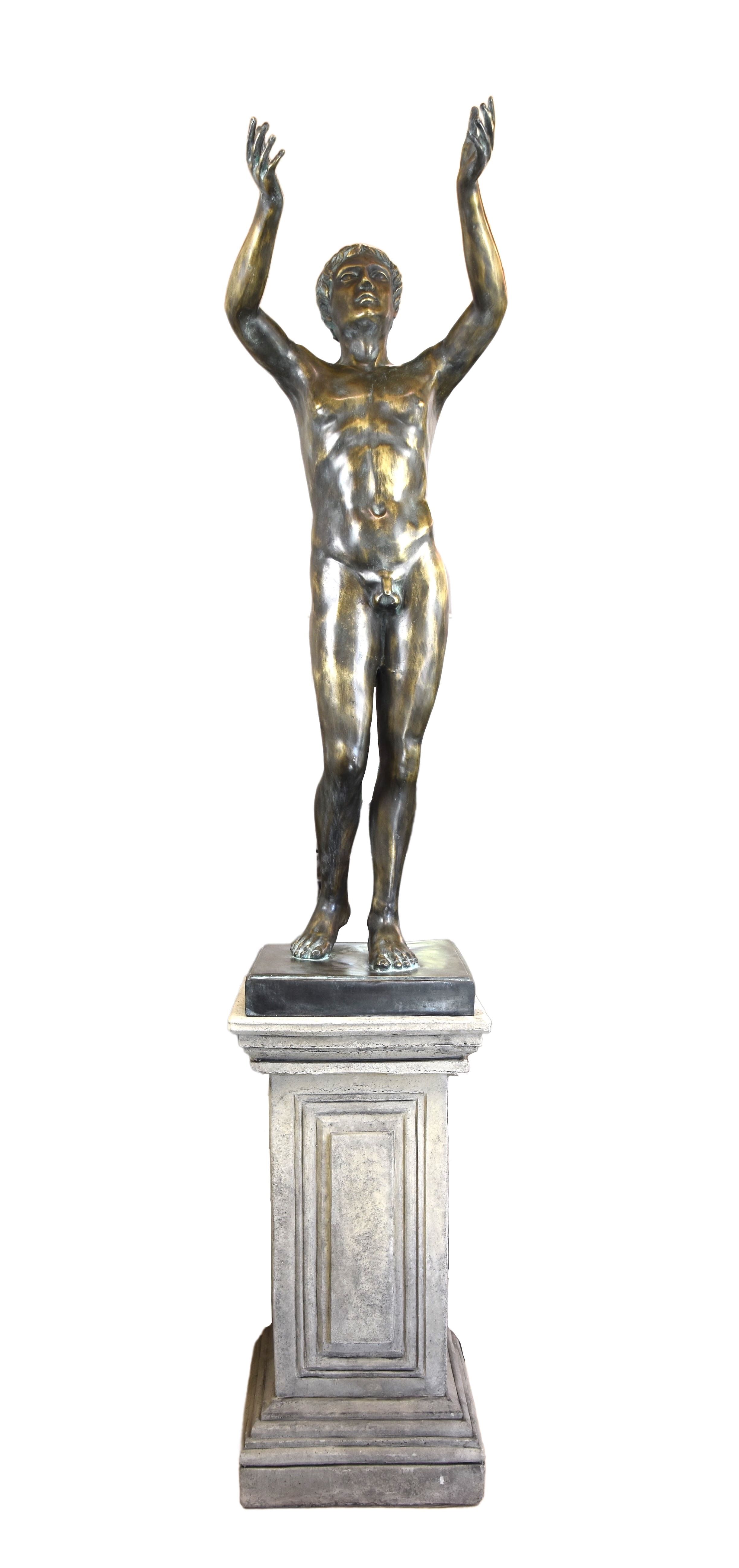 Bronzefigur BETENDER KNABE,  Originalgröße 130 cm, klassisch patiniert