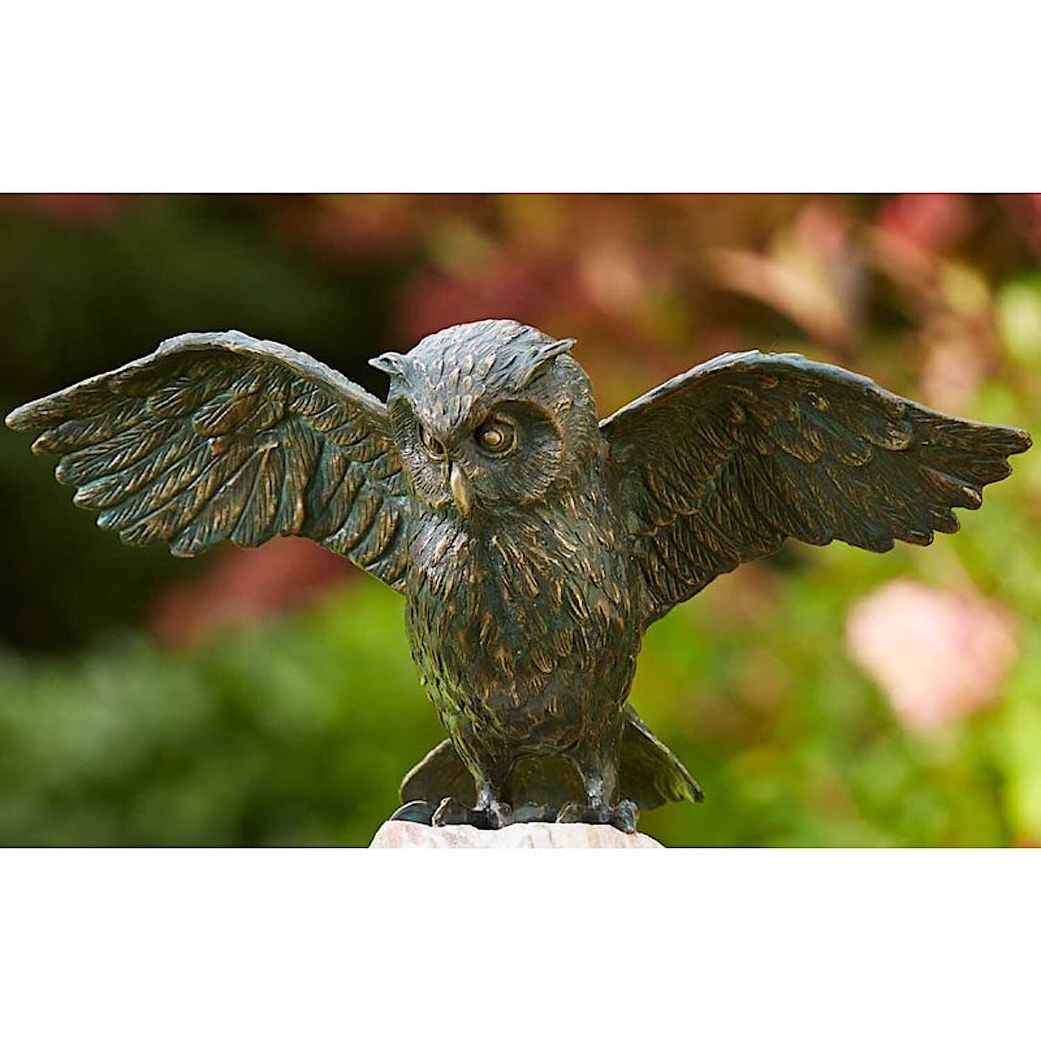 Bronzefigur Vogel Eule UHU vor Abflug