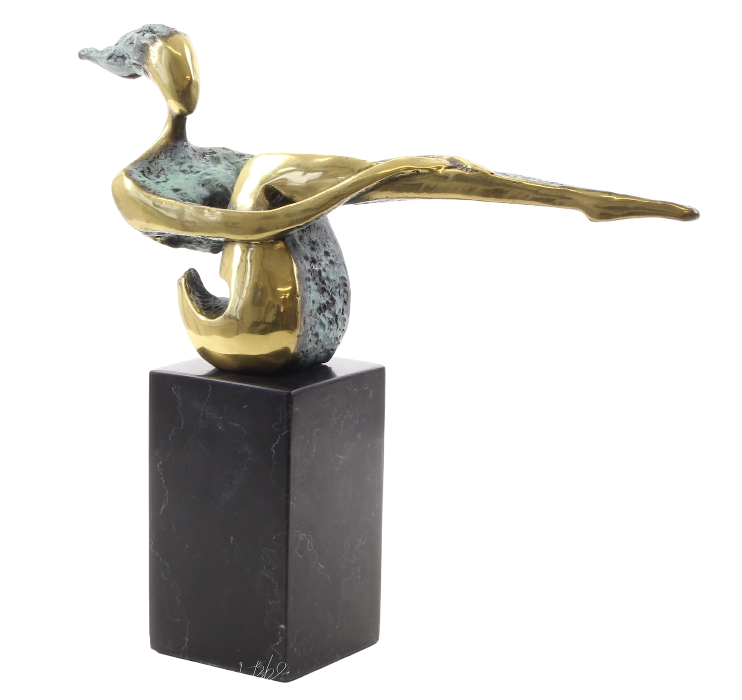 Bronzefigur FRAU IN BALANCE auf Steinsockel