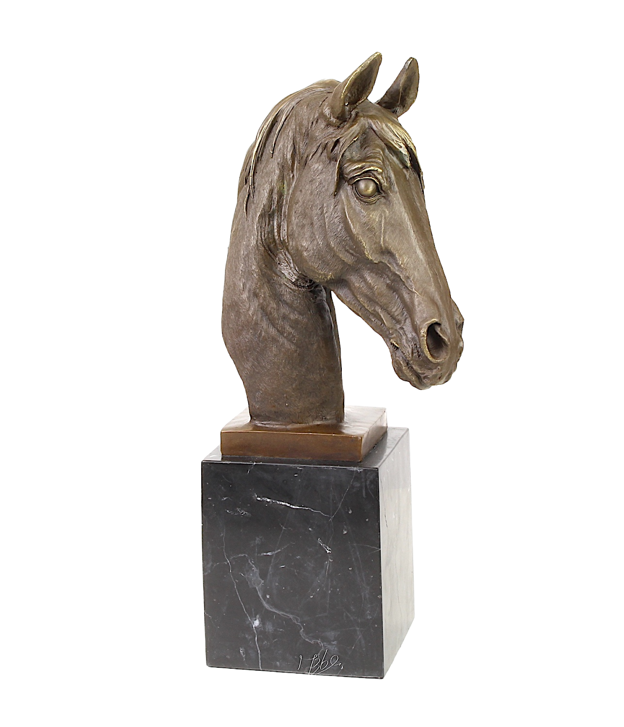 Bronzefigur PFERDEKOPF SANTINO auf Steinsockel